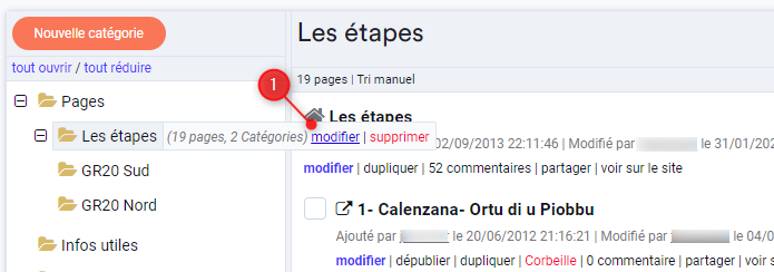 Modifier une categorie de pages