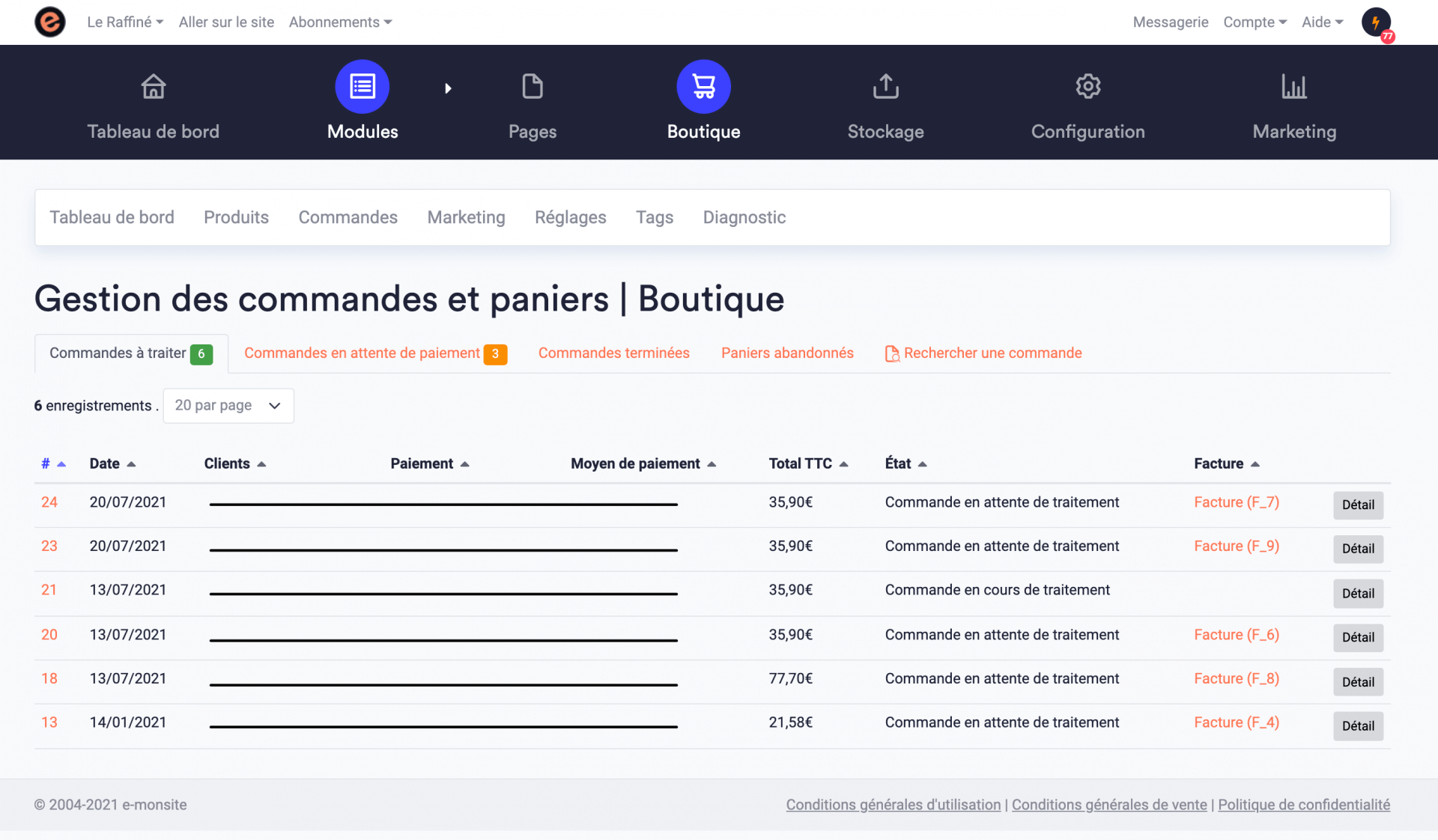Nouvelle gestion commandes boutique emonsite
