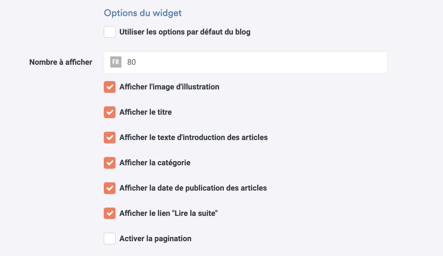 Options supplementaires affichage blog