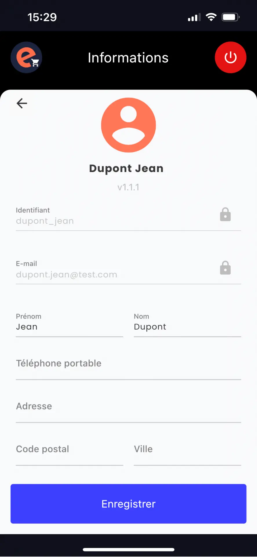 Page profil application mobile