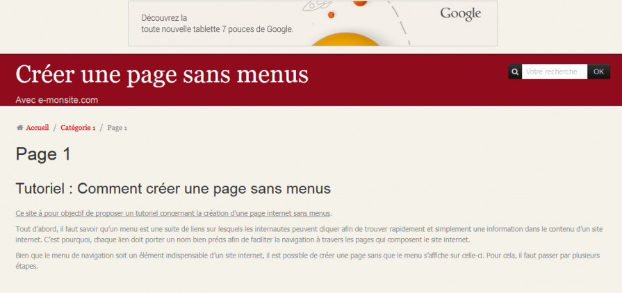 Page sans menus