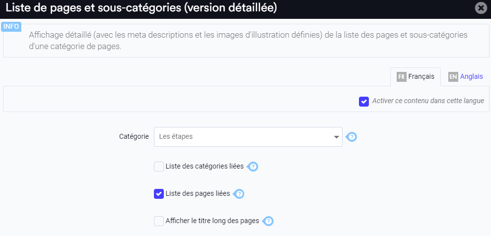 Paramétrage du widget pour l affichage détaille des pages