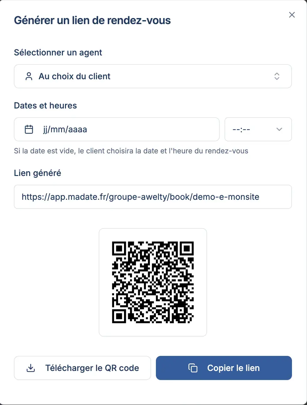 Parametres lien rendez vous madate