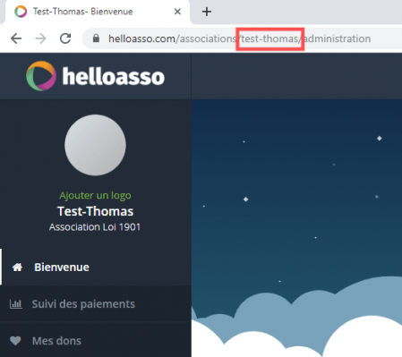 Récupérer son identifiant HelloAsso dans l'url