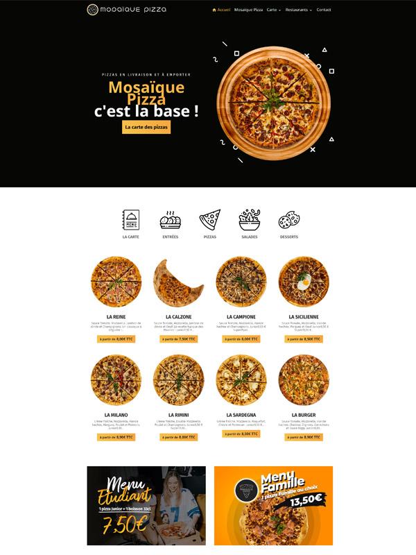 Exemple site de restaurant Mosaïque Pizza