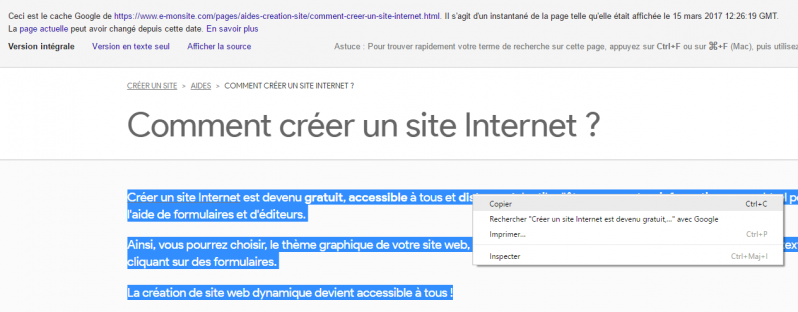 Récuper contenu cache google