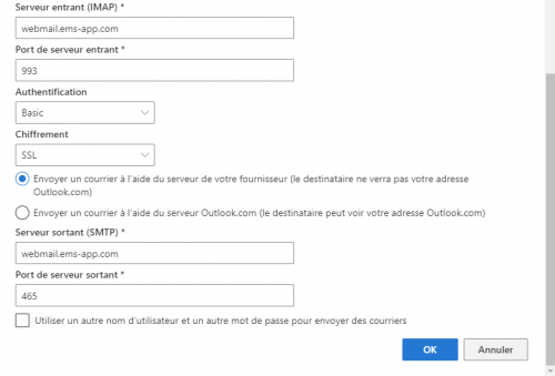 Serveurs imap outlook 2019