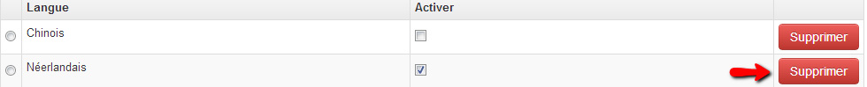 Supprimer une langue