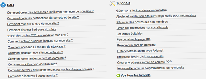 Les tutoriels webmaster accessibles dans le manager