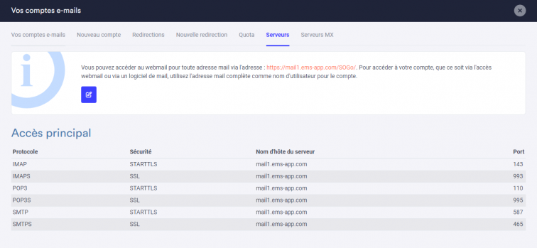 Voir quel webmail utiliser dans le manager