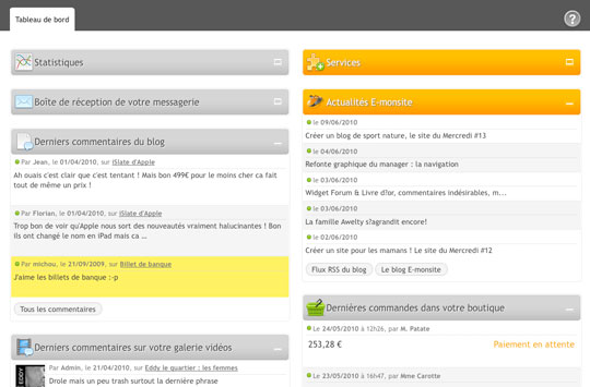 Refonte graphique du tableau de bord du manager e-monsite